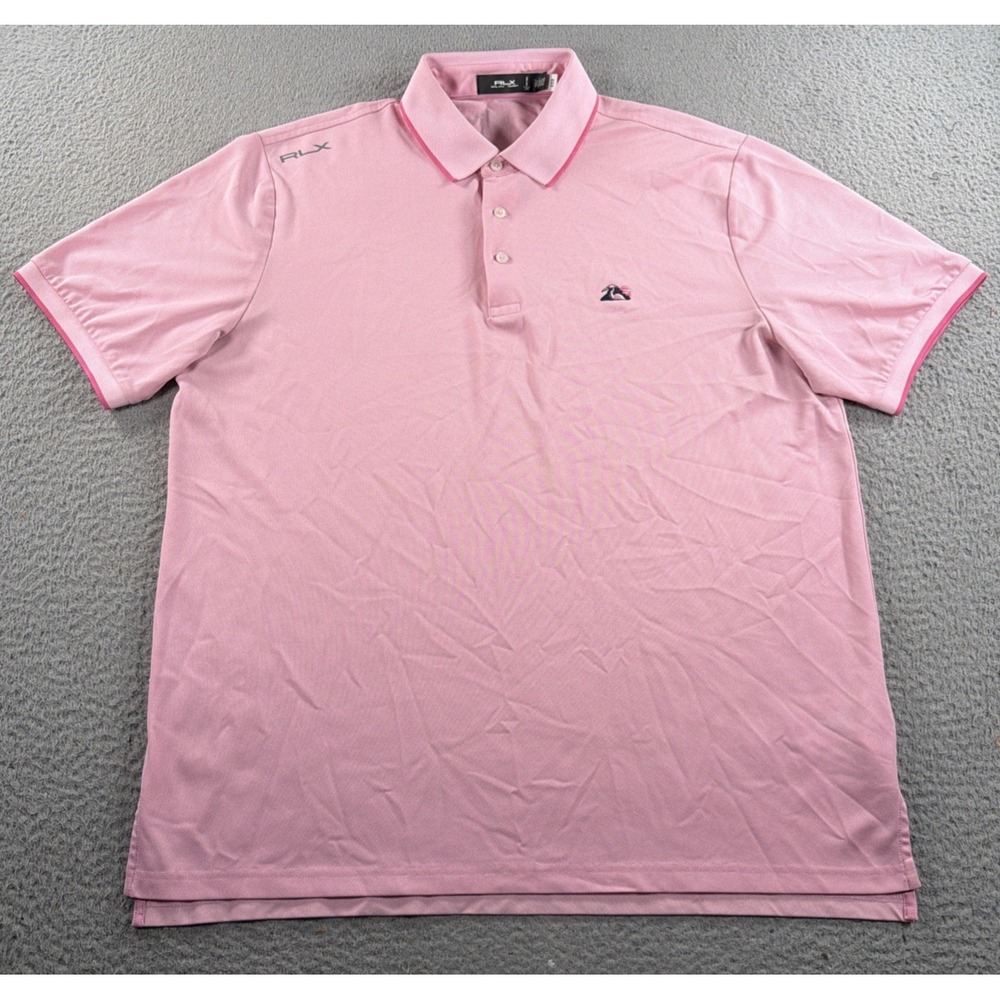 RLX Ralph Lauren Polo Shirt Mens Large Pink Sanctuary Golf Club Logo Ringer